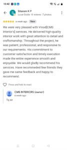 Google review from Sitaram K P for CMS Interiors